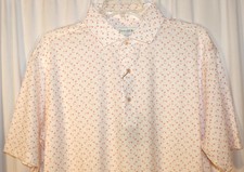 NEW Donald Ross MEDIUM Golf Flag Print Polo Shirt - White / Citrus Orange