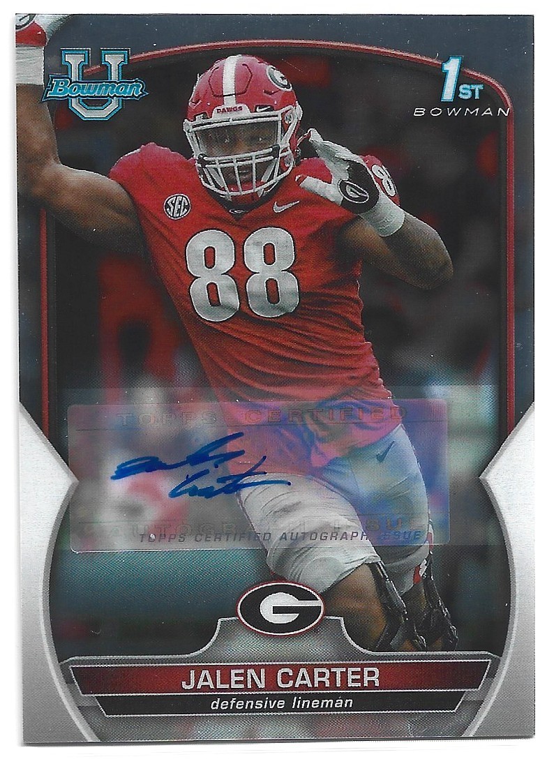 2022 Bowman University Football Jalen Carter 1st Chrome Prospect Autograph Card