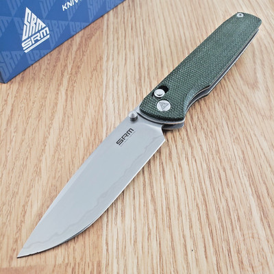 SRM Knives Terrier Folding Knife 3.5'' 140Cr14MoV3Nb Steel Blade Green G10 Handle