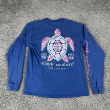 Simply Southern Shirt Womens Large Blue Long Sleeve Turtle Graphic Stay Classy