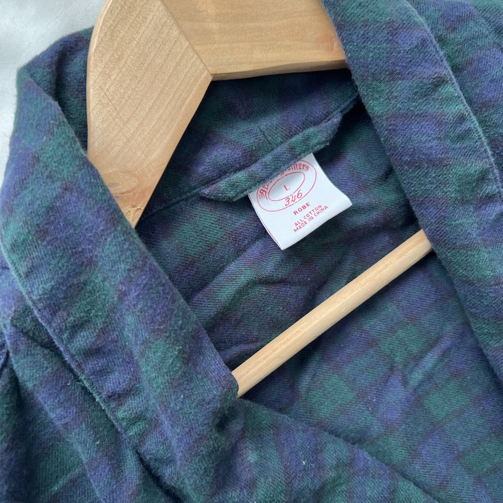 Brooks Brothers Robe Mens Blue Green Plaid Lounge Bathrobe Preppy Belted Large thumbnail 3