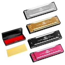 4PCS Key of C Blues 10 Hole 20 Tones Titanium Color Harmonica with Case Clean...