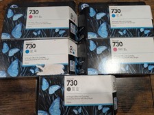 New GENUINE Sealed SET 5 HP 730 130ml CARTRIDGES P2V6xx DESIGNJET T1600 T2600