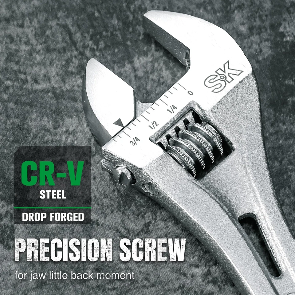 6-Inch Adjustable Wrench, 3/4" Jaw Capacity, Cr-V Steel, SAE&Metric Scales - Image 4 of 4