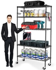 YNN Storage Shelves,1750Lbs 5 Tier Heavy Duty Metal Rolling Shelving Unit wit...