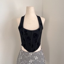 Black floral corset top with lace up back Size: XS