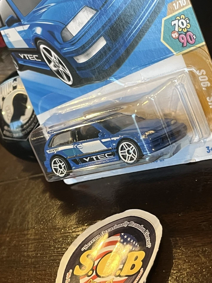 Tarjeta azul Hot Wheels 1990 Honda Civic EF hatchback diecast sellado usado casi nuevo estado Foto 4 de 4