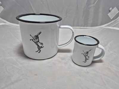 Rare Mad March Hare Irish Poitin White Set Enamel Metal Mug