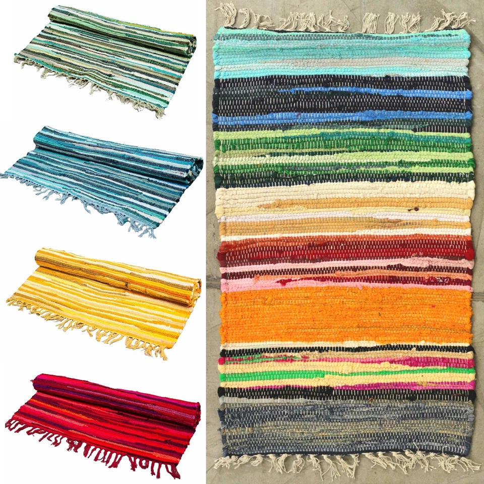 Ethnischer Indischer Recycelter Luxus Vintage Rag Rug Boho Teppich - Bild 1 von 1