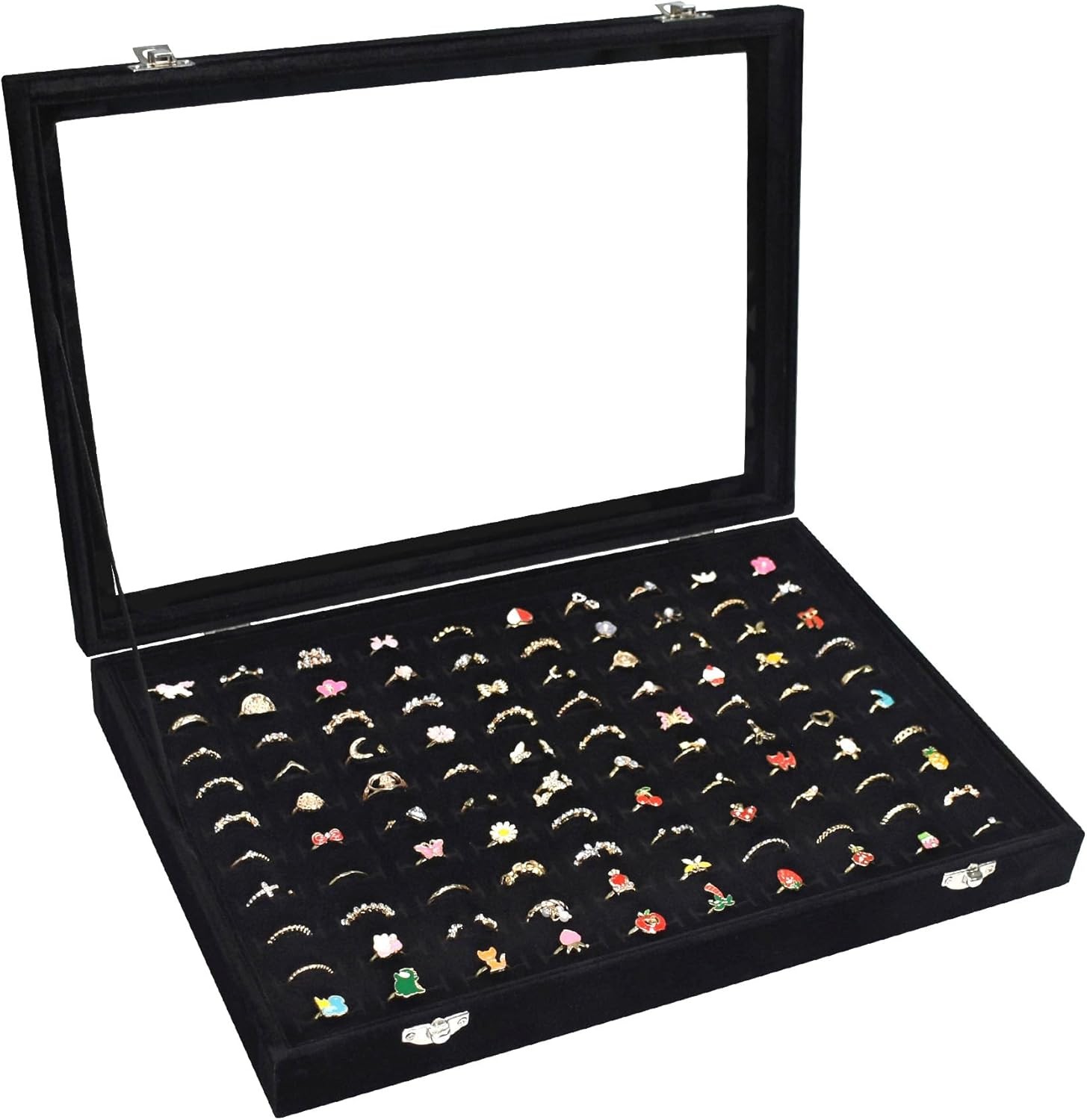 100-Slot Velvet Ring & Earring Organizer with Clear Cover-image