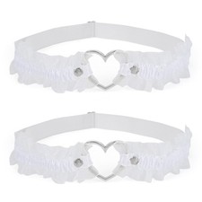 Garter Belt for Women Girls Lace Heart Leg Garters 2 Pcs White Adjustable Wed...