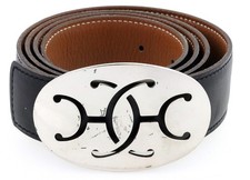 Authentic HERMES H Logo Belt Black Brown Leather Reversible 90 France Unisex