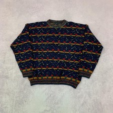 Vintage Knitted Jumper abstract patterned grandad knit sweater Men's L