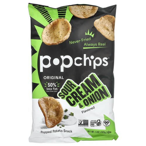 Popchips Potato Chips Sour Cream  Onion 5 oz 142 g Cholesterol-Free,