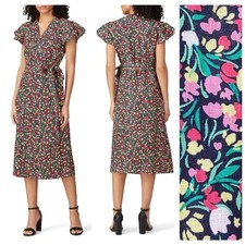 Draper James Colorful Floral Linen Midi Wrap Dress 6