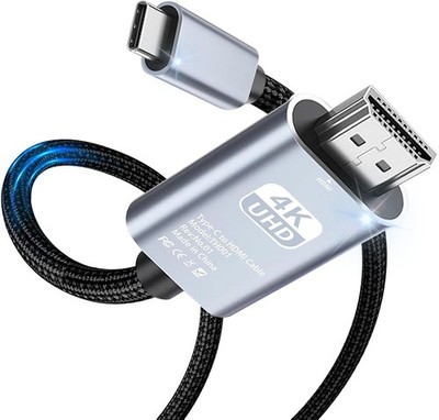6.6FT USB C auf HDMI Kabel 4K@60H, Geflochtener USB Typ C auf HDMI Adapter