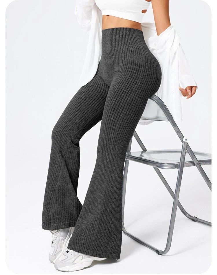 Para mujeres Acanaladas Sin Costuras Acampanadas Leggings Control Abdomen Bootcut Informal Yoga Pantalones Foto 4 de 4