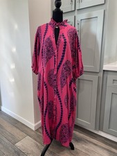 Ashley Stewart Women's Dress Linen NWT Size 18/20 Pink Floral Short Sleeve Maxi