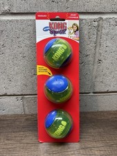 KONG Squeezz Action Ball Medium Blue 3 Pack Squeaky Dog Fetch Toy