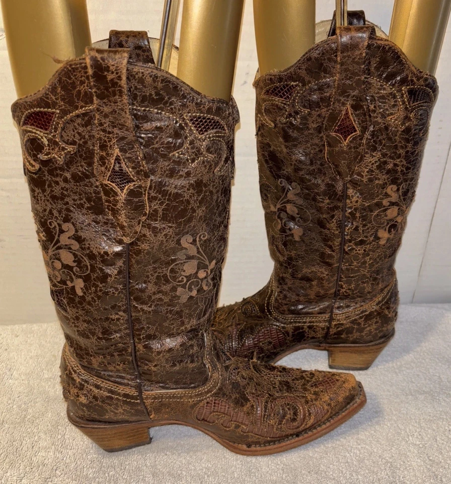 Bota CORRAL Vintage BrownLizard Incrustación Mujer 7.5 M Estilo #C2692 Foto 4 de 4