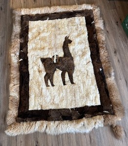 Vintage Alpaca Fur Wall Hanging Rug Peru Patchwork Tapestry 72”x54”