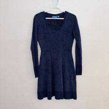 Simply Vera Vera Wang Blue Textured Knit Dress Women’s M Long Sleeve Fit & Flare