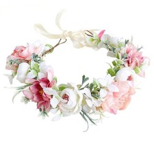 Handmade Flower Crown Headband   Artificial Peony  Rose Floral Wreath with R...