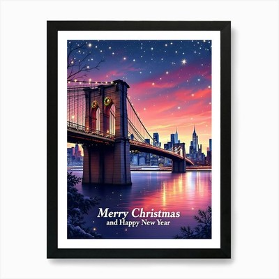 Frohe Weihnachten Brooklyn Bridge Kunst Gerahmtes Wandbild Poster Leinwanddruck Bild