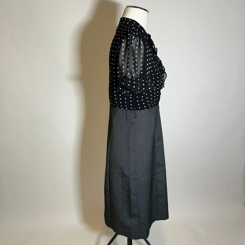 Vestido Vaina Sangría Negro Lunares Manga Corta Abullonada Para Mujer 8 Volantes Pin-Up Foto 3 de 4