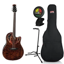 Ovation Celebrity Elite Exotic Super Shallow Acoustic-Electric Guitar, Tiger Eye