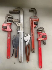 Lot - 4 pipe wrenches, pipe cutters, pipe benders, pipe tools, pipe pliers, pipe