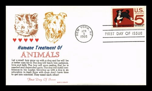 US COVER HUMANE TREATMENT OF ANIMALS FDC SCOTT 1307 KHOL KRAFT CACHET