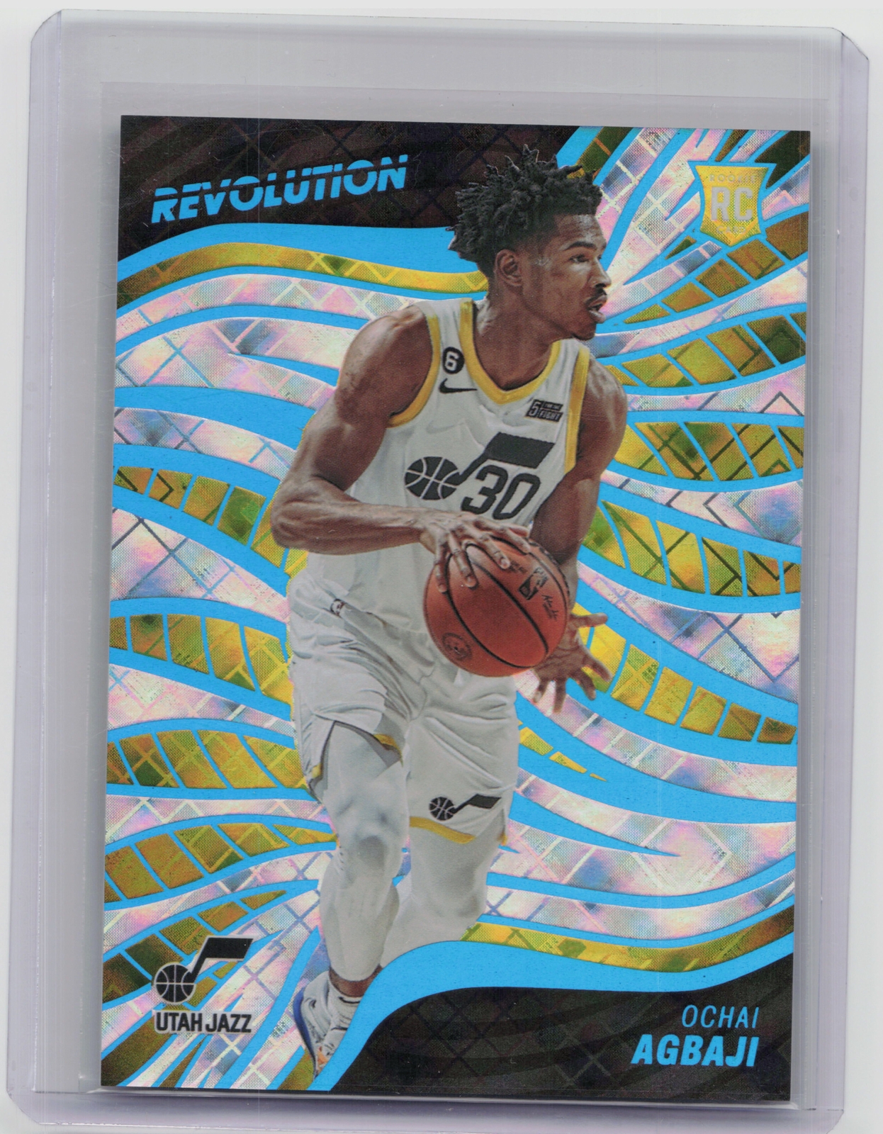 2022-23 Panini Revolution Ochai Agbaji Rookie Yellow Cosmic /99 Jazz #121
