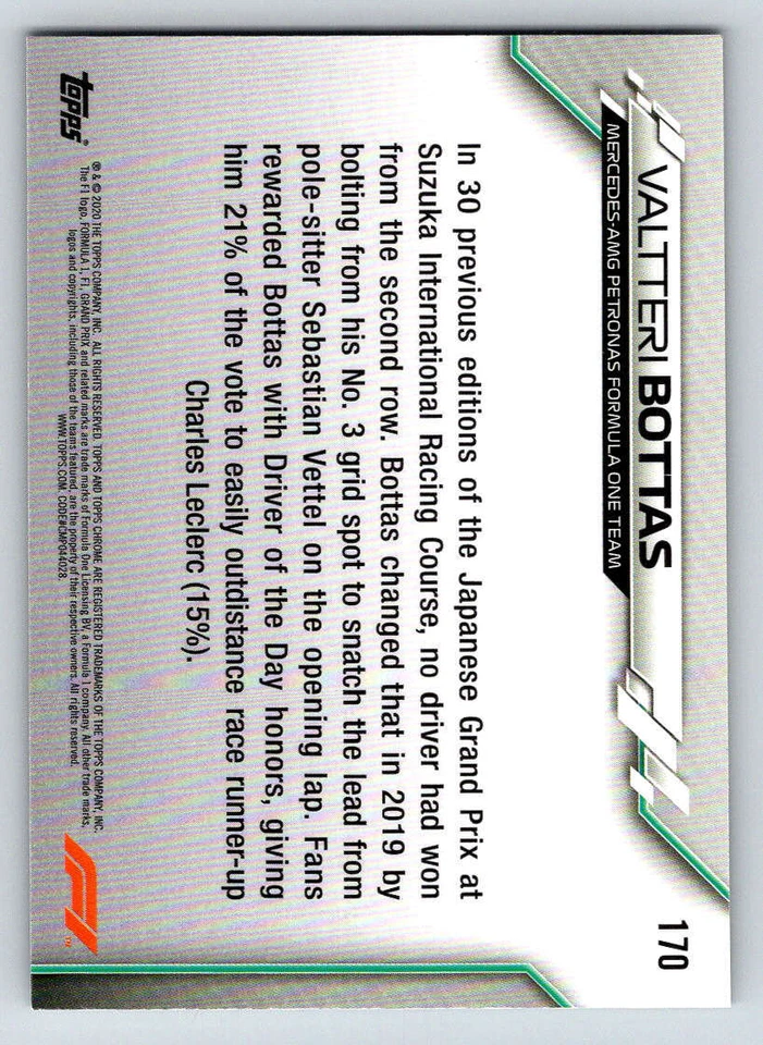 2020 Topps Chrome Formula 1 #170 Valtteri Bottas (ref 188892) - Image 2 of 2