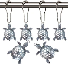 Sea Turtles Shower Curtain Hooks Rings - Silver Metal Shower Hooks for Shower Cu