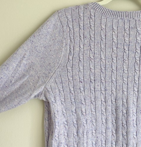 Talbots Damen Large Pullover Pulli meliert helllila Zopfmuster Baumwollmischung - Bild 11 von 13