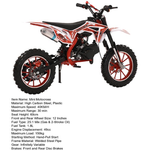49cc 2-Stroke Kids Dirt Bike, Gas Power Motocross, Off Road Mini Motorcycle - Picture 12 of 13
