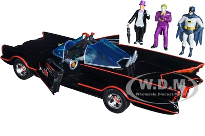 1966 CLASSIC BATMOBILE W/ 4 BATMAN SERIES FIGURES 1/24 DIECAST CAR