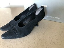 Stephane K lian Paris Vintage Black Suede Leather, Pumps, Kitten Heel, Shoes 8FR