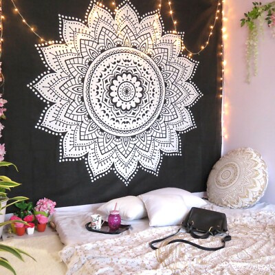 Oussum Mandala Black Tapestry Wall Hanging Home Decor Bohemian Queen Bedspread