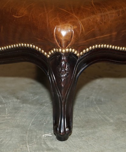 STUNNING VINTAGE FRENCH STYLE RALPH LAUREN BROWN LEATHER FOOTSTOOL OTTOMAN - Picture 13 of 14