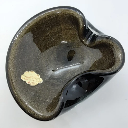 1950s Vintage Alfredo Barbini Murano Glass Bowl Cigar Ashtray, Gold Polveri