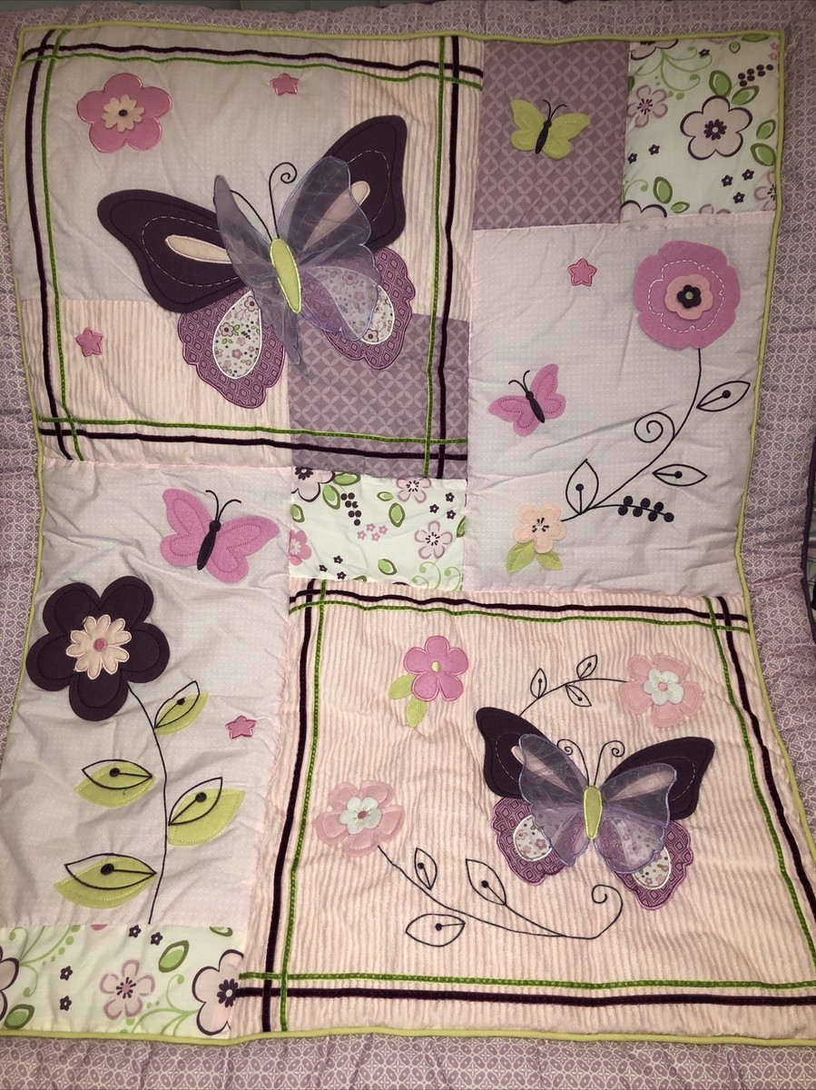 Lambs Ivy Butterfly Purple Pink Garden Floral Crib Blanket Crib Skirt