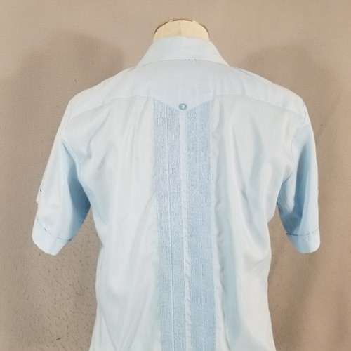 Guayabera Yucatecas Princeton Shirt men's small embroidered blue short sleeve - Picture 8 of 10