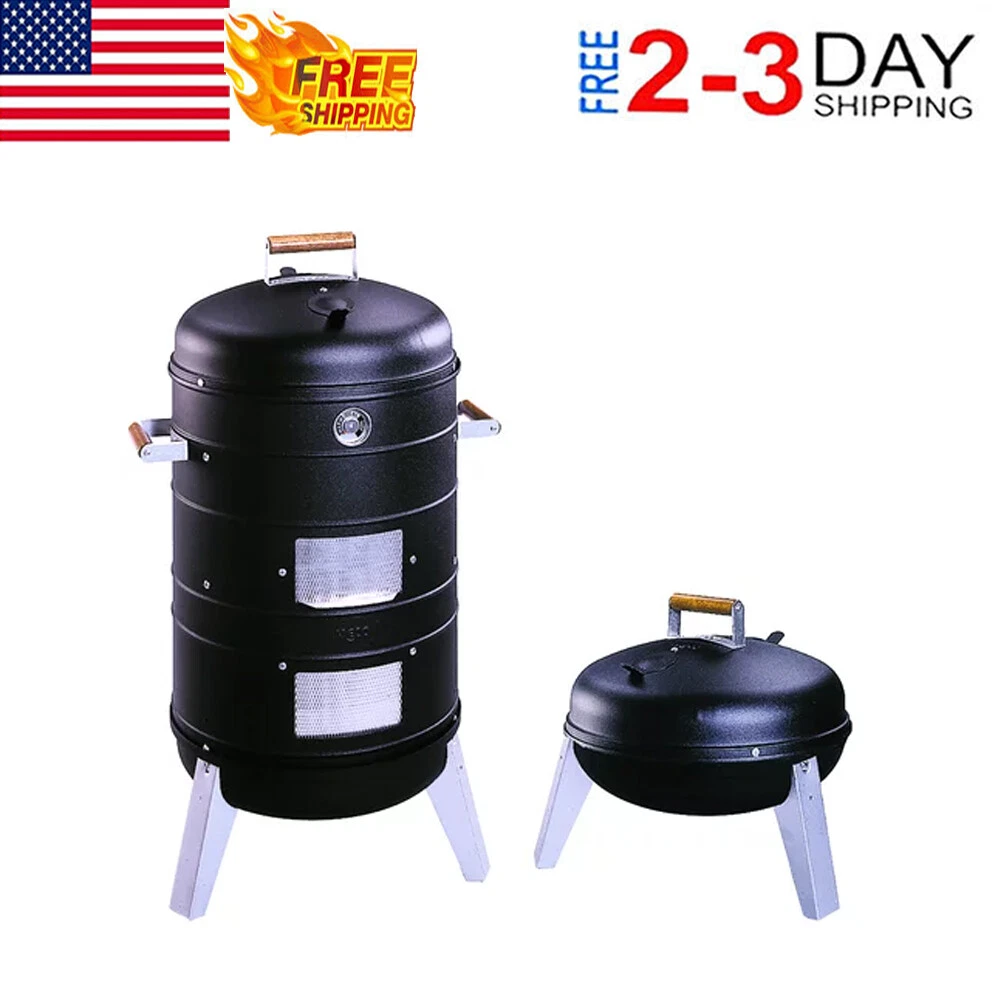 Charcoal Combination Water Smoker 2 Chrome Plated Cooking Grilles Handle Area
