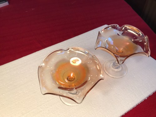 Carnival Glass Compote / candy dish pair Golden flash look blown FREE SHIP - Picture 4 of 5