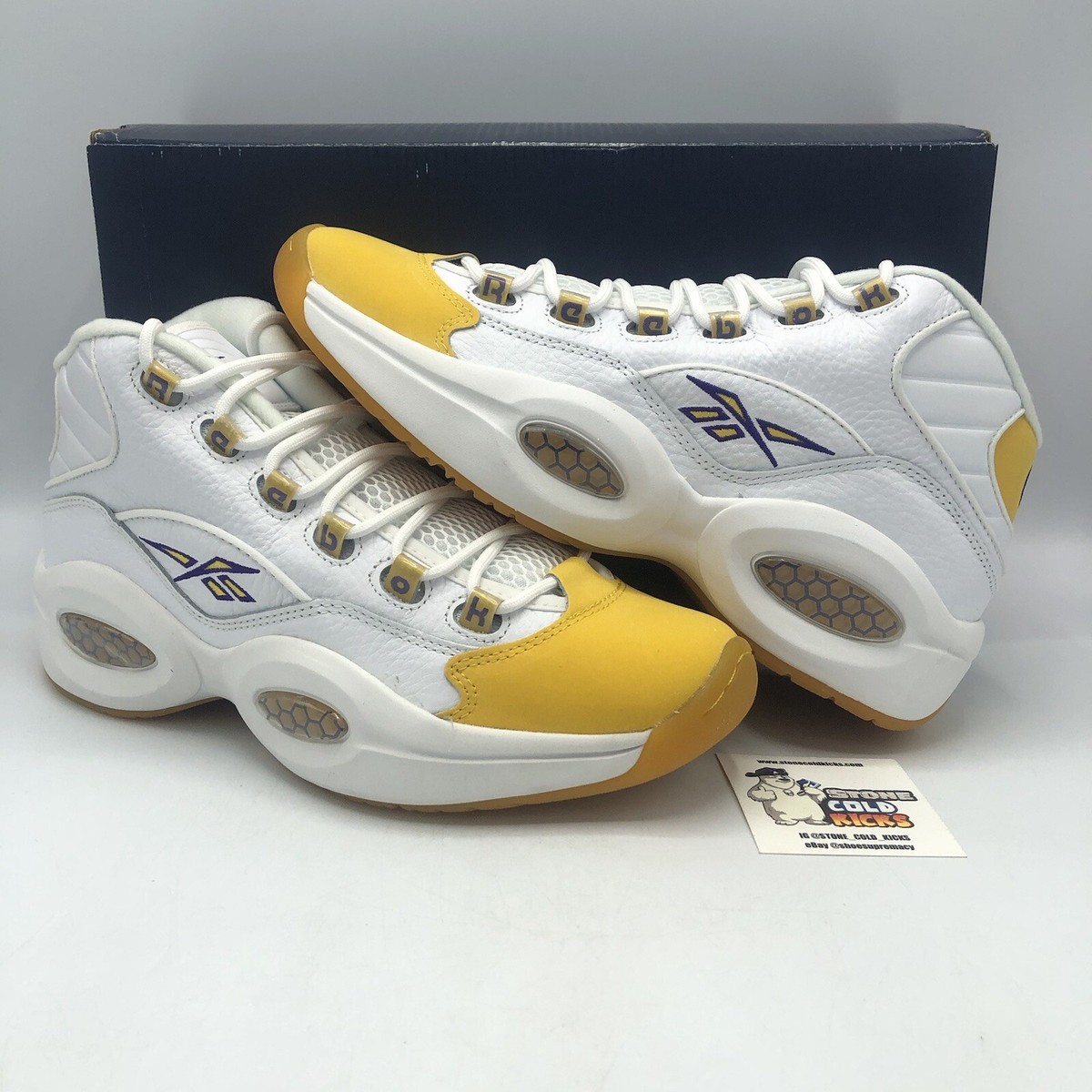Reebok Question Mid ホワイト/イエロー Mens REEBOK QUESTION Mid White Yellow Iverson Shoes Sneakers