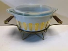 Vintage Pyrex Promo Delphite Blue & Gold Gourmet 475 Casserole (1961) and Server