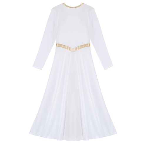 Girls Metallic Gold Praise Dance Dress Liturgical Worship Dancewear Full Length - Picture 38 of 50