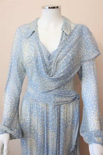 Vintage 70s HALSTON asymmetrical scarf wrap billow sleeve bias sash gown XS - Picture 3 of 10